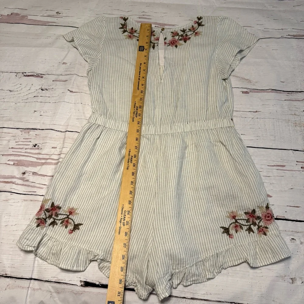 American Eagle Outfitters White Striped Floral Embroidered Romper - Picture 8 of 10